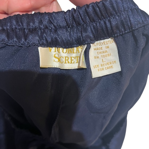 Victoria's Secret Navy Satin Pajama Set Long Sleeve & Long Pant Sz L NWT - Picture 6 of 10